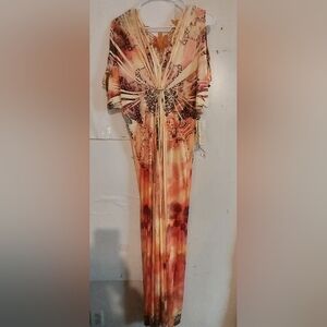 One World Elegant Multicolor Maxi Dress Large Crocheting Fairy Style Pullover